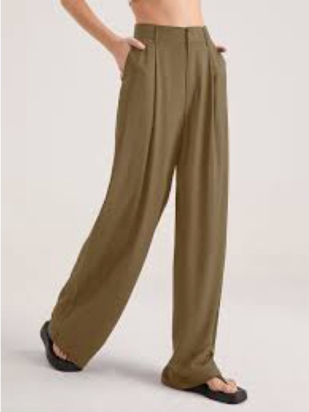 Commense Olive Wide-Leg High-Rise Trousers
